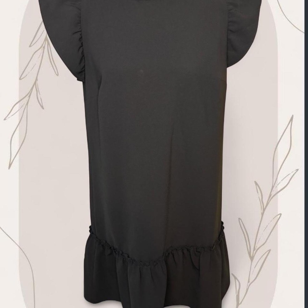Loft Petite Black Flutter Sleeve Drop Waist Ruffle Hem Shift Dress MP